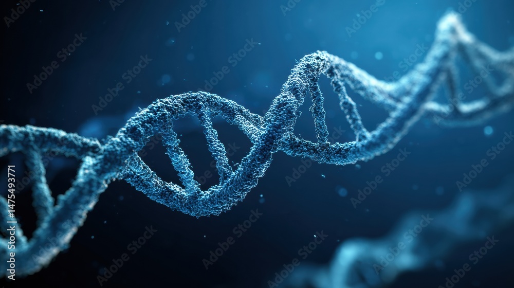 Poster floating abstract dna helix in a clean blue space symbolizes the essence of life and genetic enginee