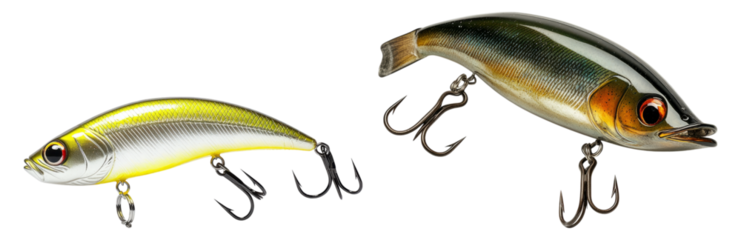 Realistic Fishing Lures for Anglers and Fishing Enthusiasts Isolated Transparent Background