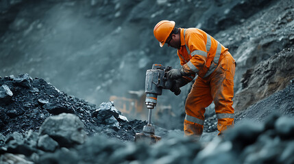 Miner Operating a Jackhammer in a Coal Mine