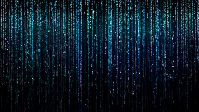 Raining code made of mixed language glyphs in a sci-fi style  