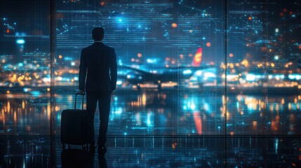Fototapeta premium Businessman at airport terminal window