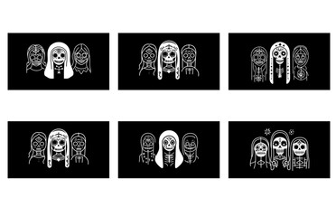 Minimalist Day of the Dead skull designs featuring Mexican cultural heritage for unique apparel branding and event marketing aesthetics