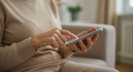 Senior Woman Engaging with Mobile Phone Technology Using Digital Applications and Exploring the Internet with User Friendly Interface and Accessibility Features
