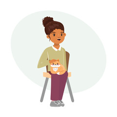 Child and kitten in cozy home scene, modern interior, friendly and warm, isolated on white background