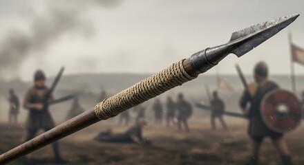  Primitive Spear with Stone Head and Rope Binding