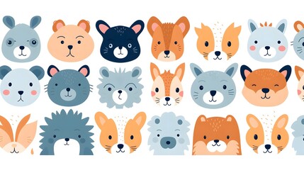 Colorful Cute Animals Pattern Background Cartoon Vector Illustration