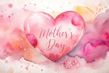 Watercolor illustration of Happy Mother's Day lettering Pink Heart Design