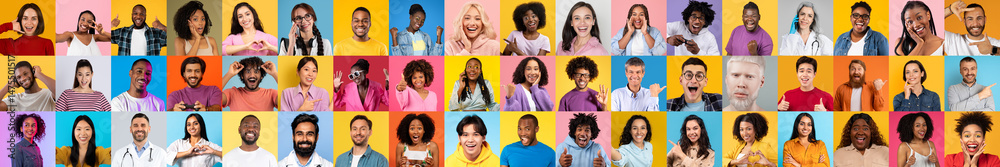 Poster a lively collection of portraits showcases a diverse group of people, each displaying unique express