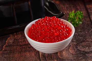 Salmon red caviar in the bowl