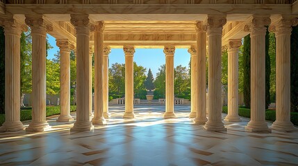 Fototapeta premium Magnificent marble corridor beautifully lit by sunlight high resolution image