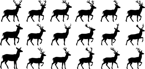 Elegant Black Deer Silhouettes Collection Perfect for Design Projects and Decorations Made with Adobe Illustrator