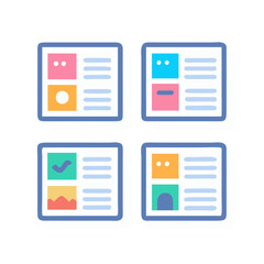 Four Content Cards with different illustrations on black background