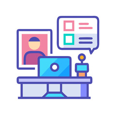 Modern Workplace Illustration: Laptop, Profile, and Message Icon