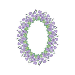 Hand drawn line art canary islands flowers mallow bindweed wreath. Card template with cute floral frame. Botanical vector illustration isolated on white.