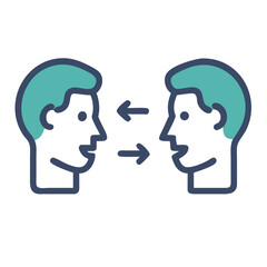 Communication or dialogue between people represented with arrow icons