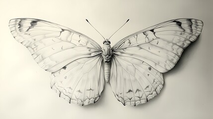 Obraz premium Monochrome butterfly sketch showcasing delicate wing details and textures high resolution picture