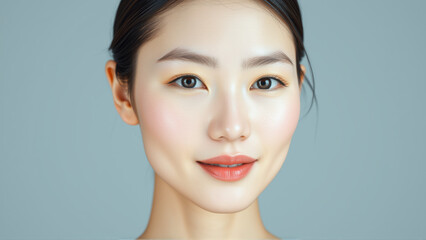 Fototapeta premium Portrait of beautiful asian woman on isolated grey background