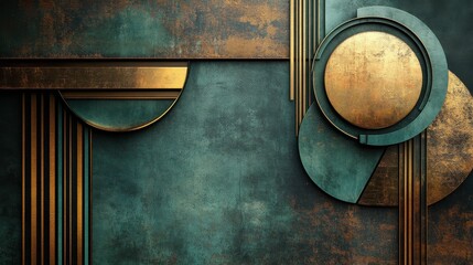 A refined Art Deco composition, blending abstract, minimalist shapes with metallic textures, ideal for creating a modern backdrop for music streaming platforms