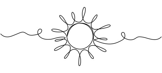 Sun continuous line drawing. Vector illustration isolated on white.