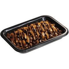 Caramel Drizzled Coffee Beans in a Black Tray