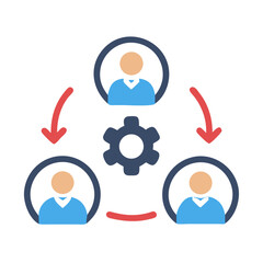 Teamwork process flow around cog or gear icon