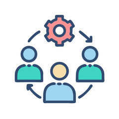Teamwork process icon: Group with cog and arrows