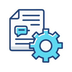 Data processing icon: document, comment and gear mechanism.