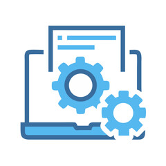 Laptop Configuration Icon, System Setup, Software Development, Gears