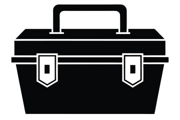 Black toolbox icon with a handle and dual latch hardware presents simple storage