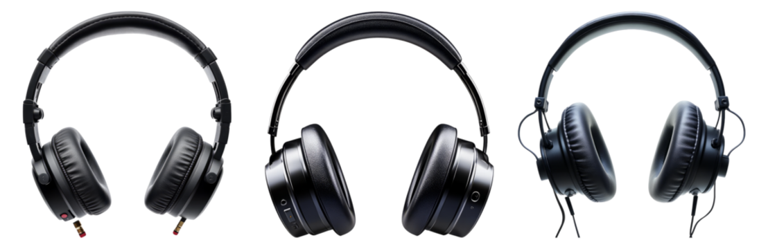 High-Quality Headphones in Various Designs with Black Finish Isolated Transparent Background