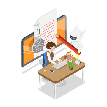 3D Isometric Flat  Illustration of Prompt Engineering, AI-based Software