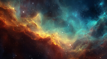 Fototapeta premium A breathtaking view of a colorful nebula, filled with stars and cosmic dust in space.
