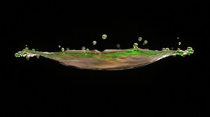 Liquid splash with green, brown, and black.