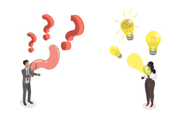 3D Isometric Flat  Illustration of Q and A, Online Customer Support