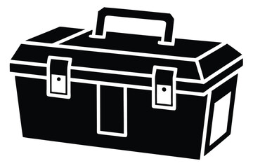 This solid black and white toolbox features distinct outlines and a sturdy handle