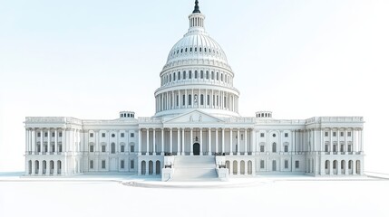 Obraz premium Bright, stately building with pillars and a domed roof against a clear, bright white sky