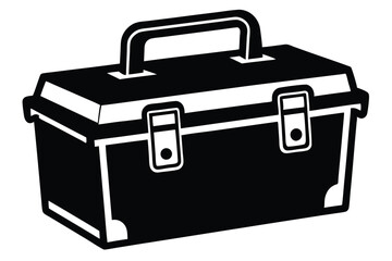 Isolated monochrome toolbox icon showcases repair and construction tools storage on a white surface