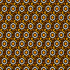 Honeycomb seamless pattern. Hexagon mosaic tiles ornament. Ethnic surface print. Repeated geometric figures background. Ornamental wallpaper. Modern geo design digital paper. Vector abstract work.