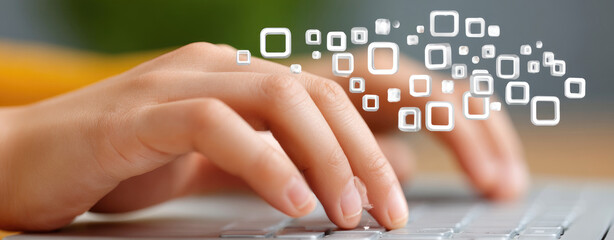 Hands interacting with digital interface