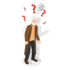 3D Isometric Flat  Illustration of Senior Disease, Elderly Man With Parkinson Tremors