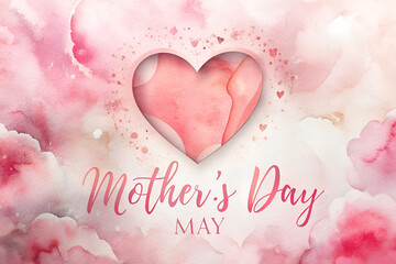 Watercolor illustration of Happy Mother's Day lettering Pink Heart Design