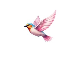 Fototapeta premium A flying sparrow logo with a hint of soft pink feathers,HD,Watercolor,transparent background 