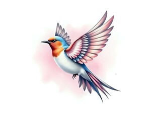 Naklejka premium A flying sparrow logo with a hint of soft pink feathers,HD,Watercolor,transparent background 
