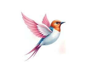 Fototapeta premium A flying sparrow logo with a hint of soft pink feathers,HD,Watercolor,transparent background 