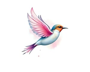 Obraz premium A flying sparrow logo with a hint of soft pink feathers,HD,Watercolor,transparent background 