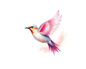 Obraz premium A flying sparrow logo with a hint of soft pink feathers,HD,Watercolor,transparent background 
