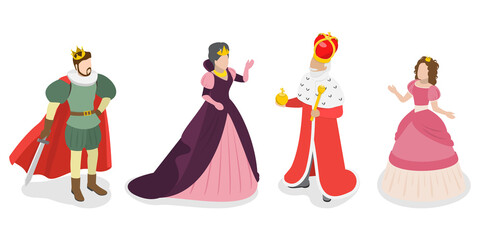 3D Isometric Flat  Set of Fairy Characters, Medieval People