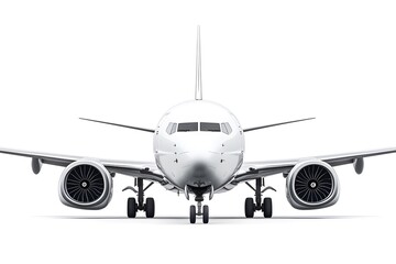 Fototapeta premium A front view of a white airplane with two engines on a white background in a studio shot