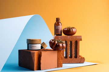Natural skincare products arranged for a vibrant still life display