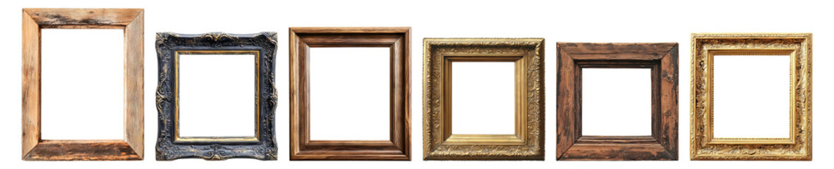 Fototapeta premium Vintage Decorative Picture Frames in Various Styles and Sizes Isolated Transparent Background
